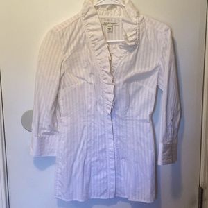 Ruffle neck white blouse with 3/4 sleeves